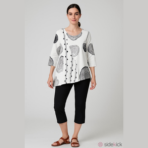 Lagenlook asymmetrical print womens tunic top Small Minkas 
Black white abstract